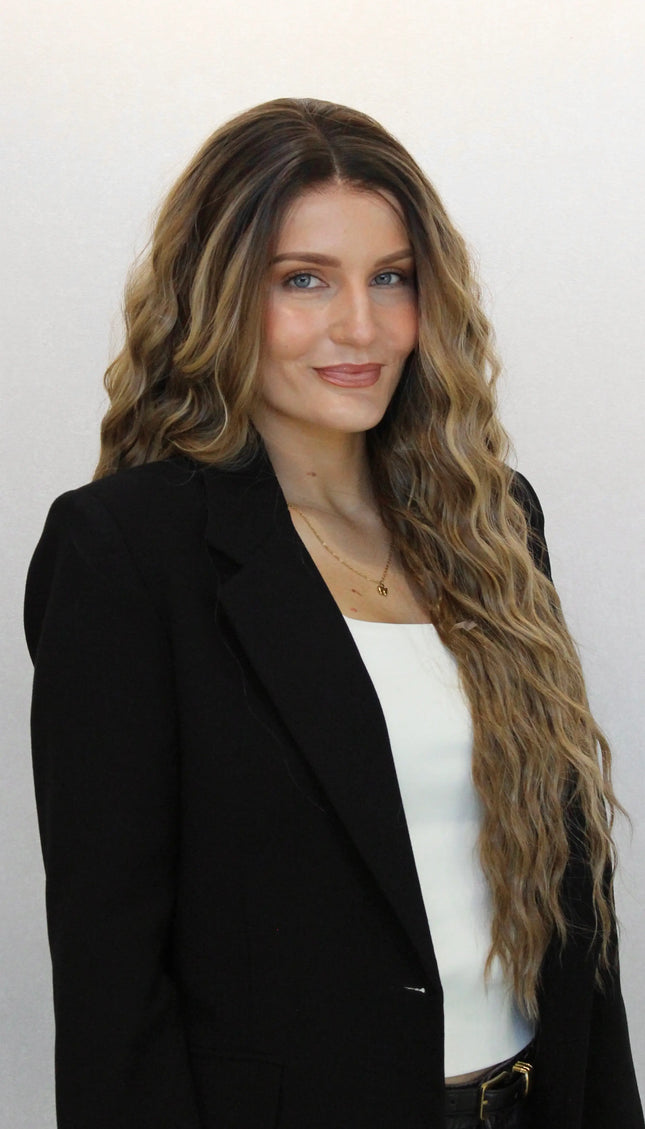 front view, long lacefront wavy brown hair. australia synthetic wigs.