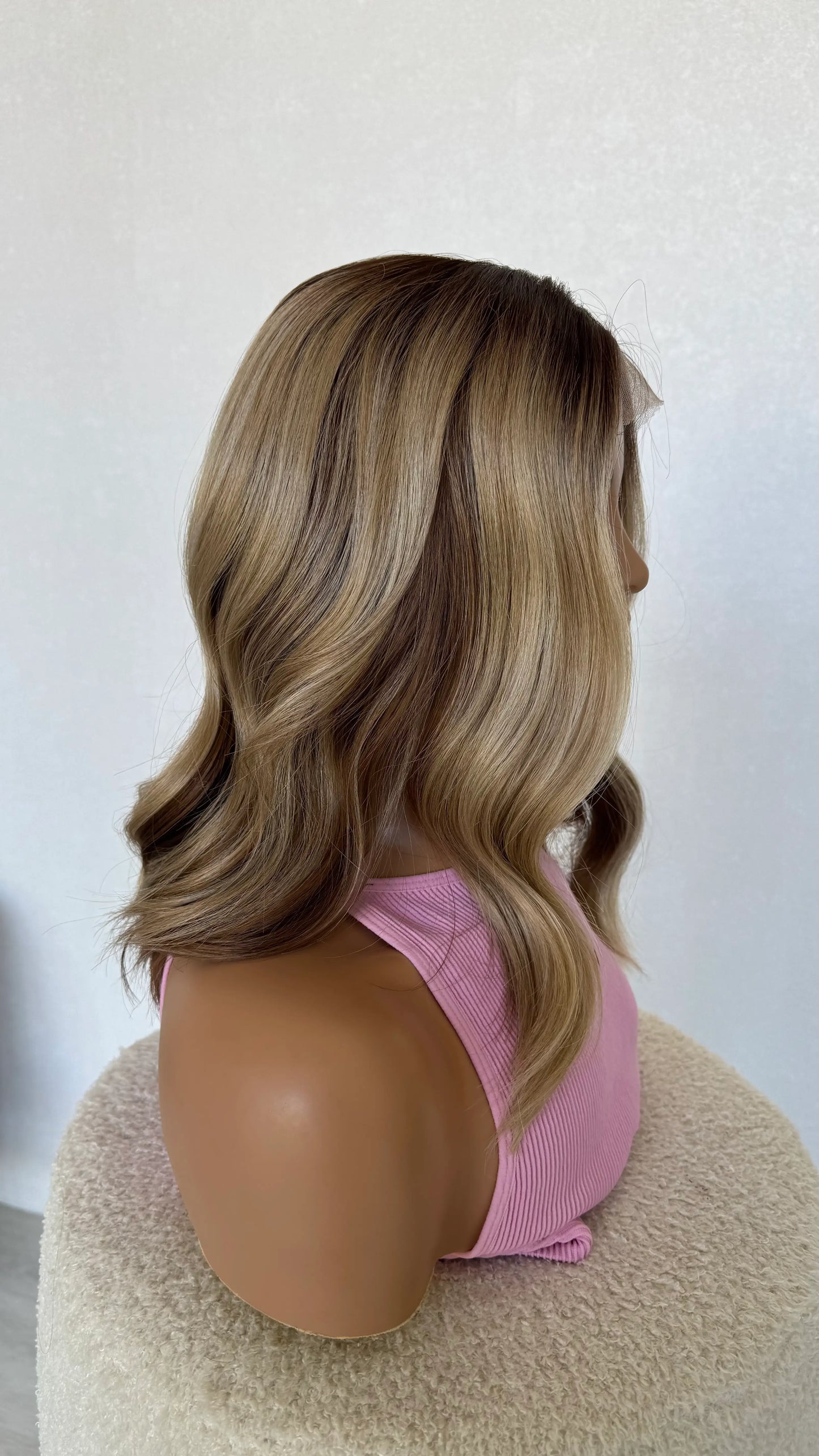 18 inch hair side view, half hair pulled back , heat safe synthetic wig australia.