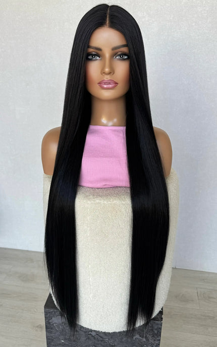 middle part long black hair, salem lacefront wig australia. silky long hair wig, glueless