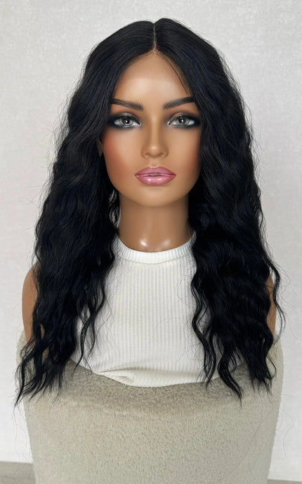 t-part lacefront wavy black wig, glueless synthetic wig australia.