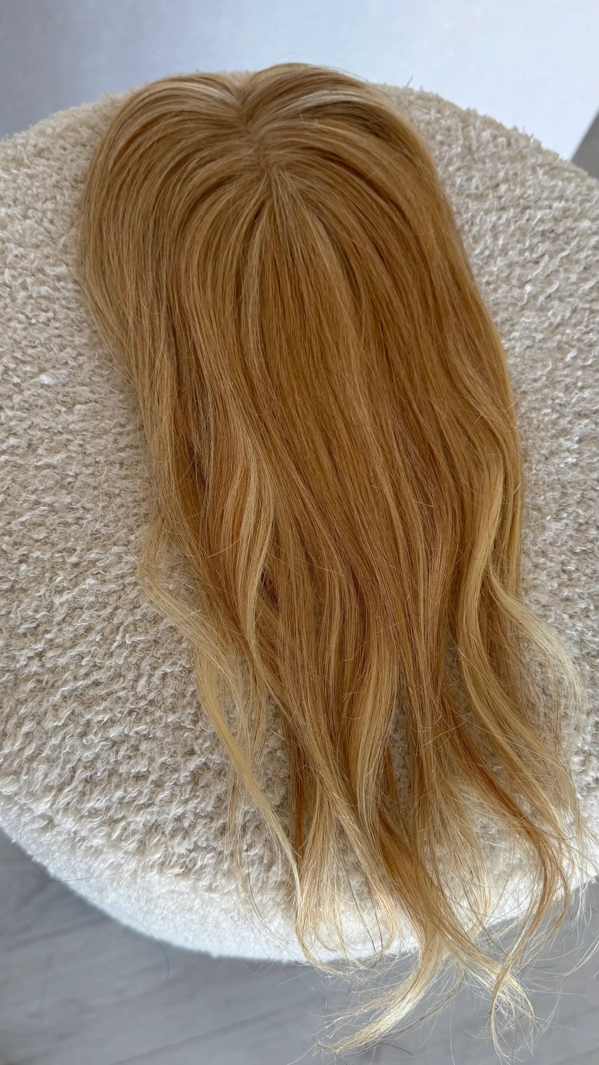 16 inch mini topper from top view, middle part, real hair topper australia.