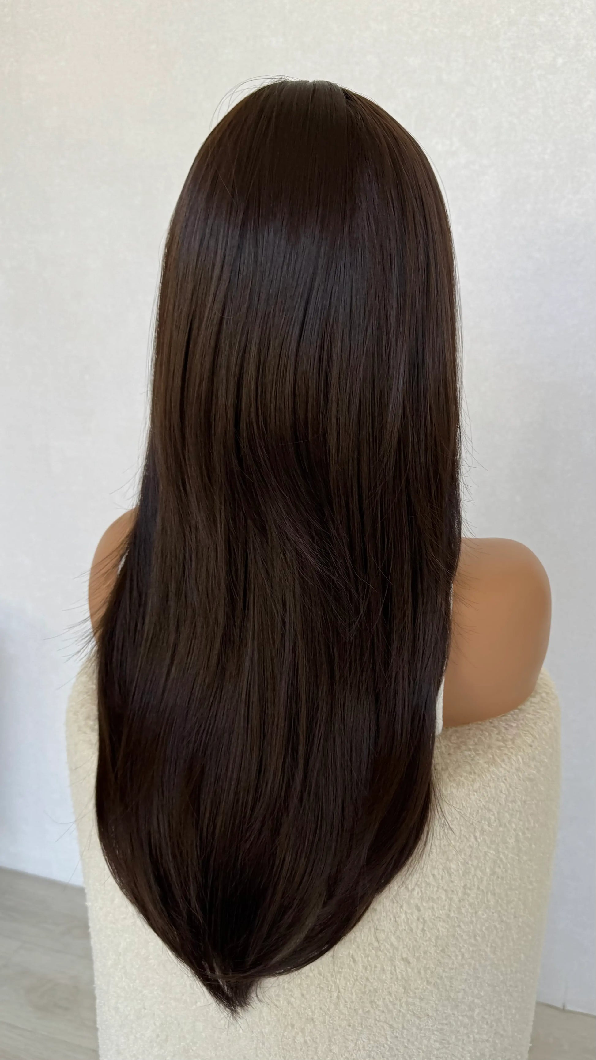 long brunette hair from back 24-26 inch length, light layers