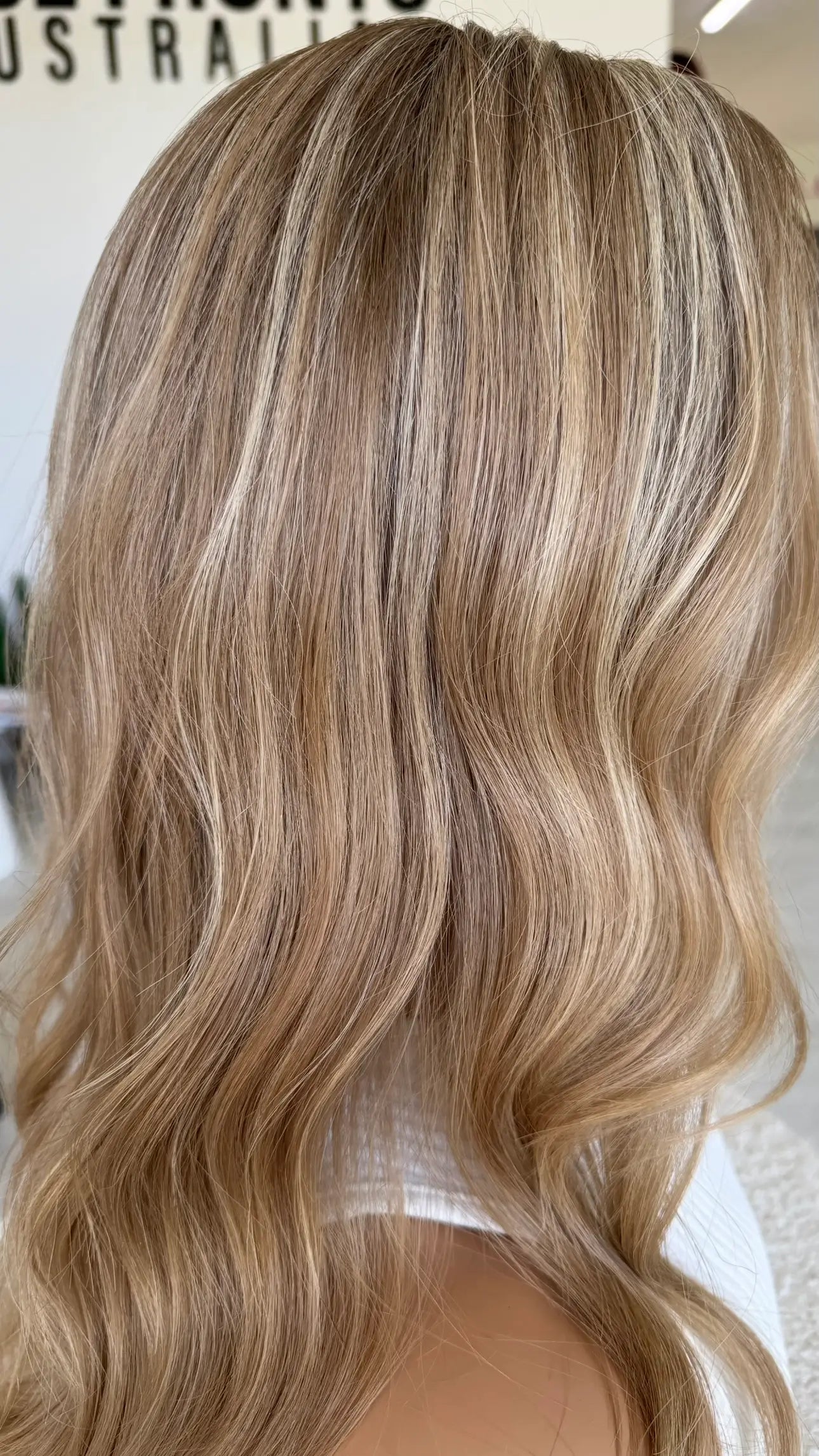 up close sunkissed human hair lacefront wig colour,  multitoned warm blonde wig australia.