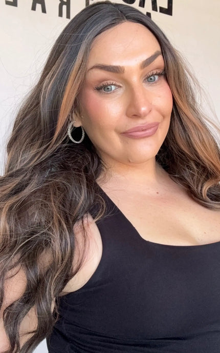 middle part, long dark wavy hair synthetic, heat safe, glueless wig australia.