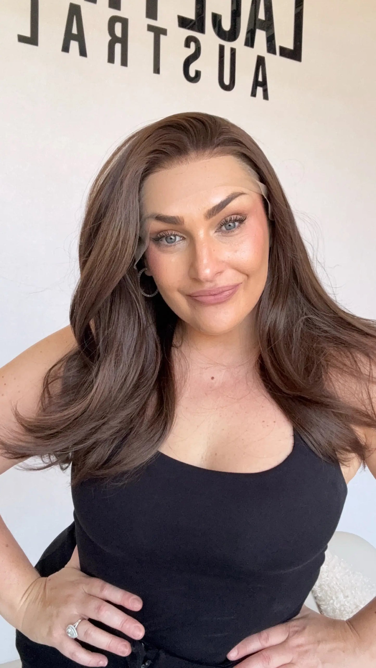 warm brunette lace front wig, heat safe synthetic hair, glueless wig australia.