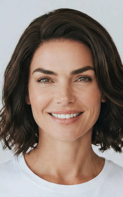 natural looking wavy brunette bob glueless beginner lace wig in australia. for women with hairloss, alopecia, chemotherapy.
