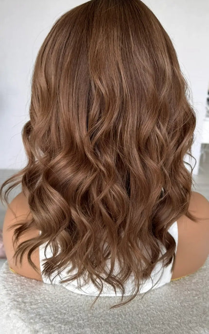 human hair brunette lace front wig with glueless cap perfect for hairloss and alopecia.