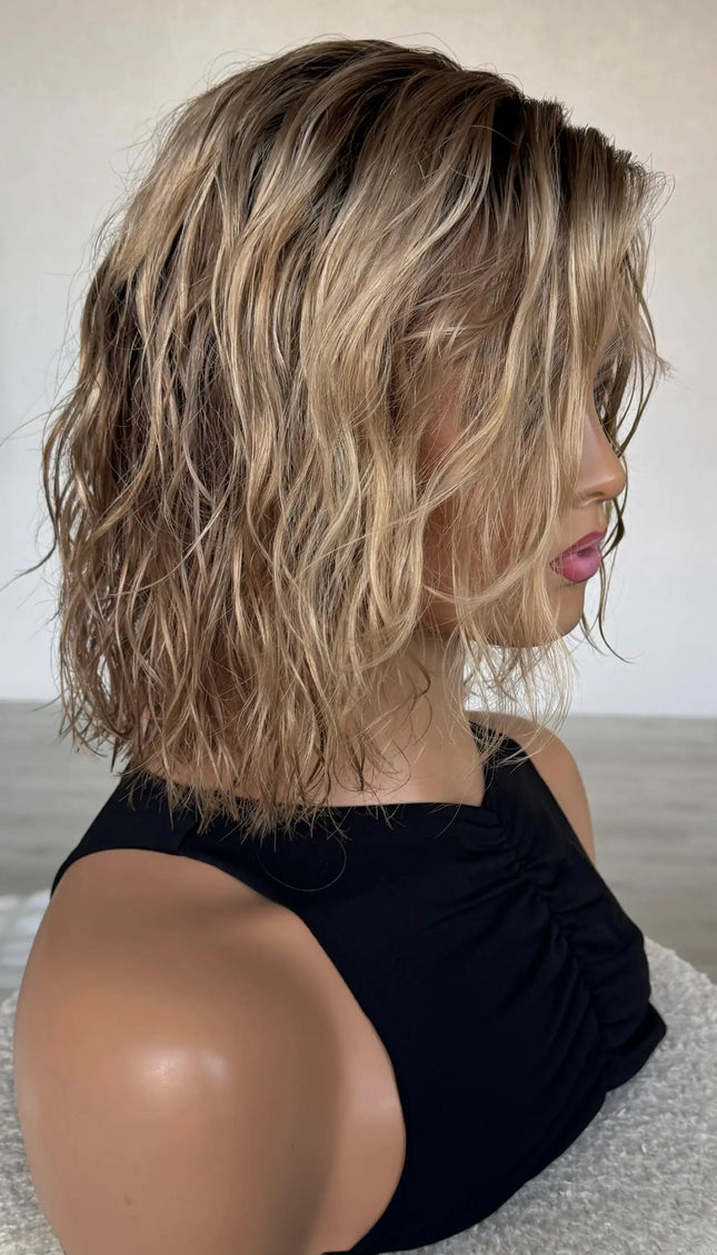medical lace front bob wig with natural texture human hair.