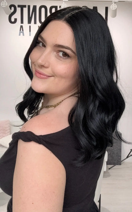 heat safe synthetic black hair wig, middle part with wavy hair, ready to wear. gold coast australia.