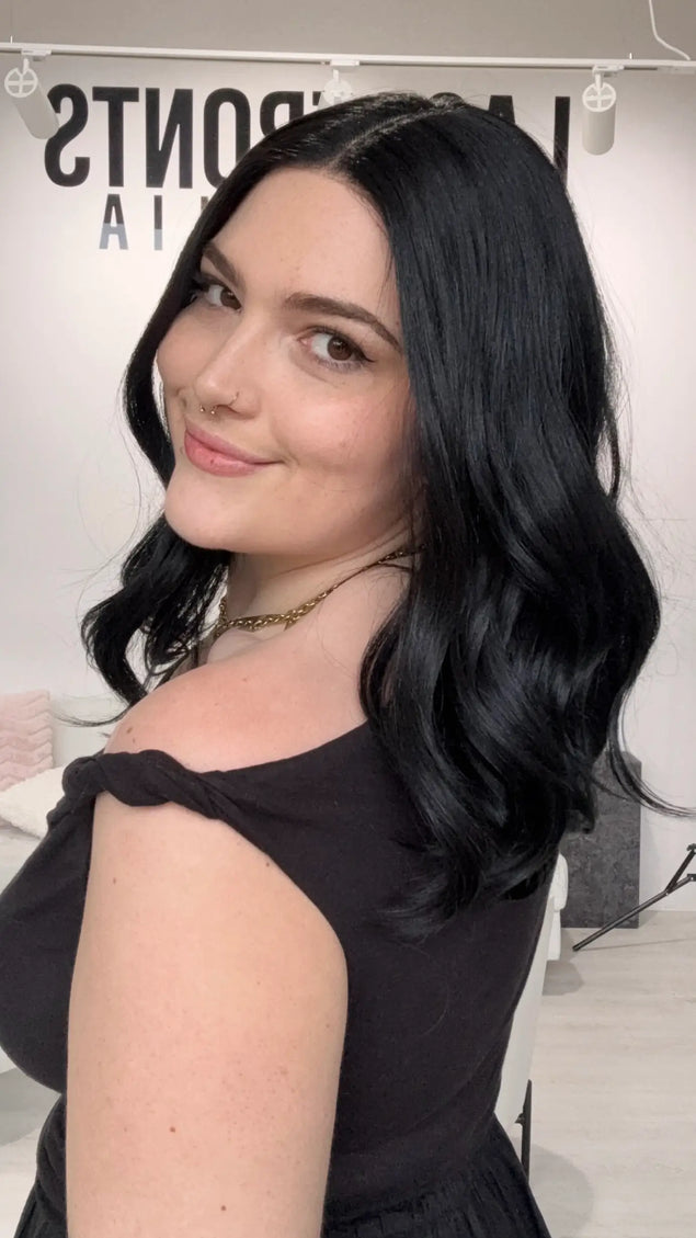 heat safe synthetic black hair wig, middle part with wavy hair, ready to wear. gold coast australia.