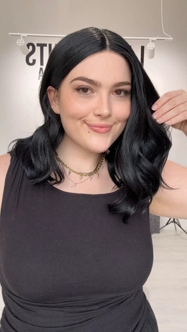 wavy black hair middle part synthetic, ready to wear synthetics.