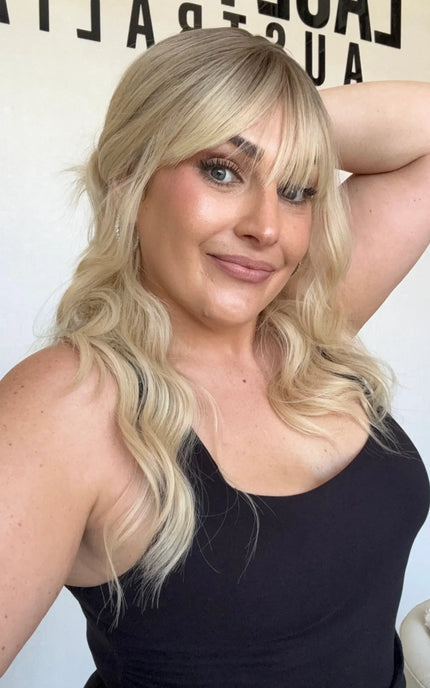 heat safe wavy blonde synthetic hair topper.
