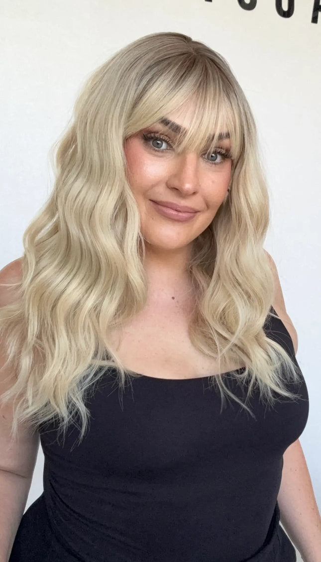 australia gold coast toppers, synthetic blonde topper with middle part.