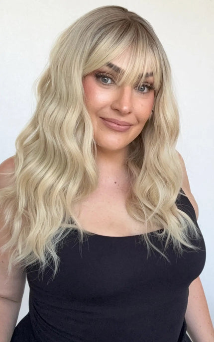 australia gold coast toppers, synthetic blonde topper with middle part.