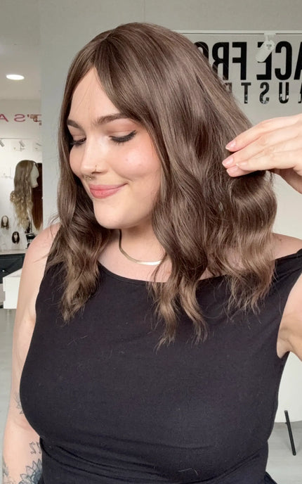 heat safe glueless wig, cool toned brown hair, middle part, gold coast australia.