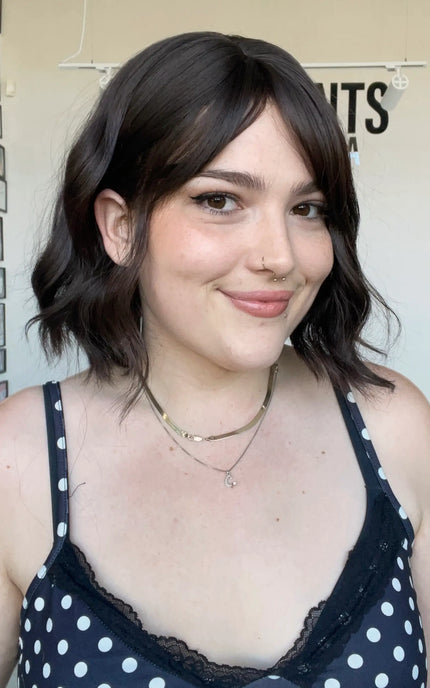 natural looking dark brown wavy bob wig for hairloss, alopecia, chemotherap.