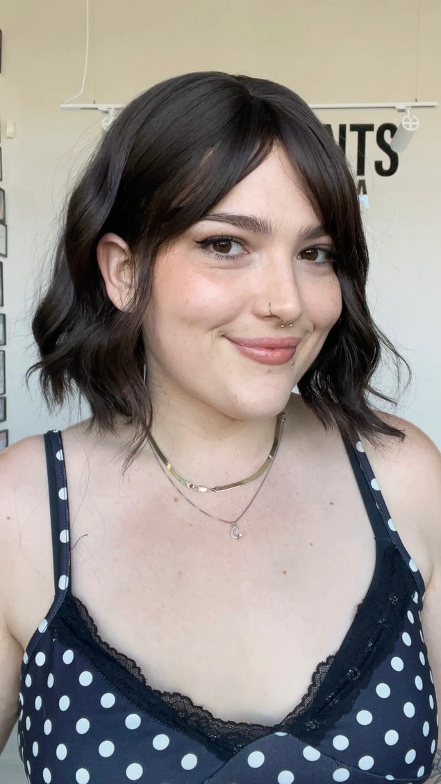 natural looking dark brown wavy bob wig for hairloss, alopecia, chemotherap.