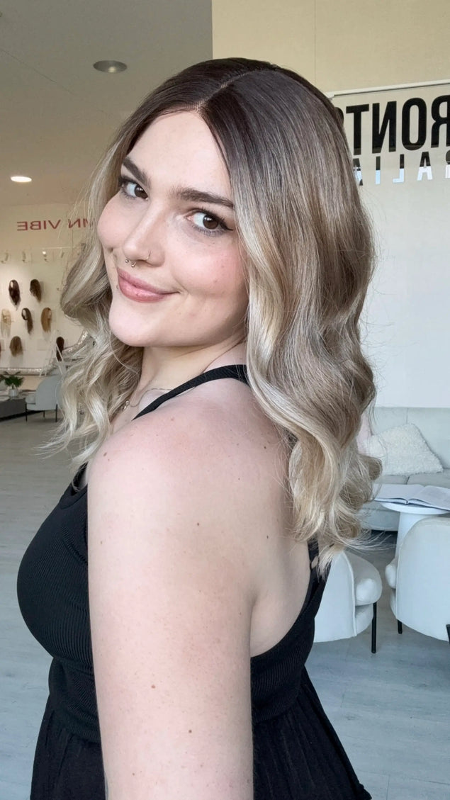 glueless lace front synthetic wig, ombre colour wavy hair wig.