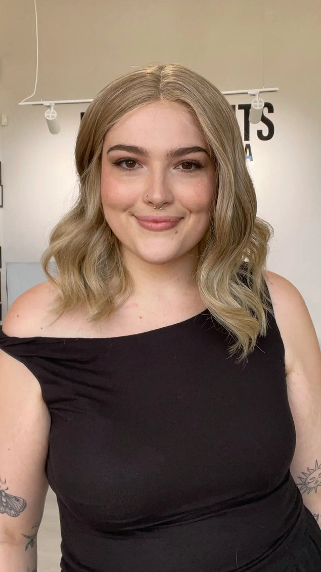 Middle part, wavy blonde hair heat safe wig, wavy glueless wig gold coast, australia.