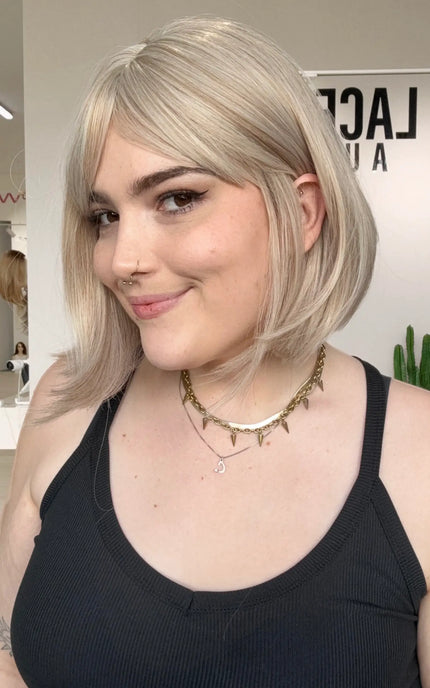 natural blonde synthetic wig australia, heat safe fibres with middle part and glueless cap, ready to wear wigs, gold coast australia.