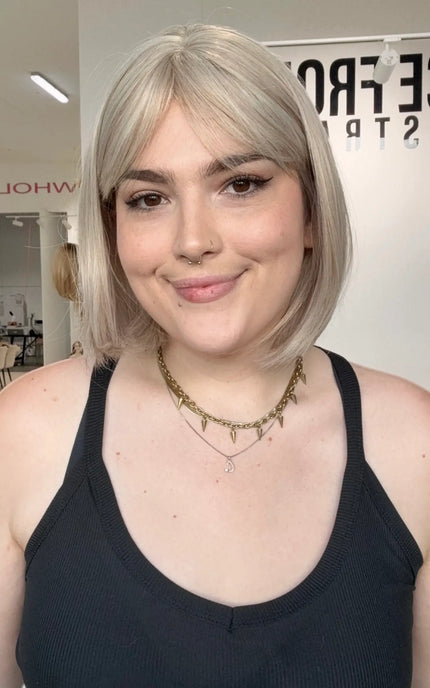 heat safe glueless white blonde fringe synthetic wig, gold coast australia.