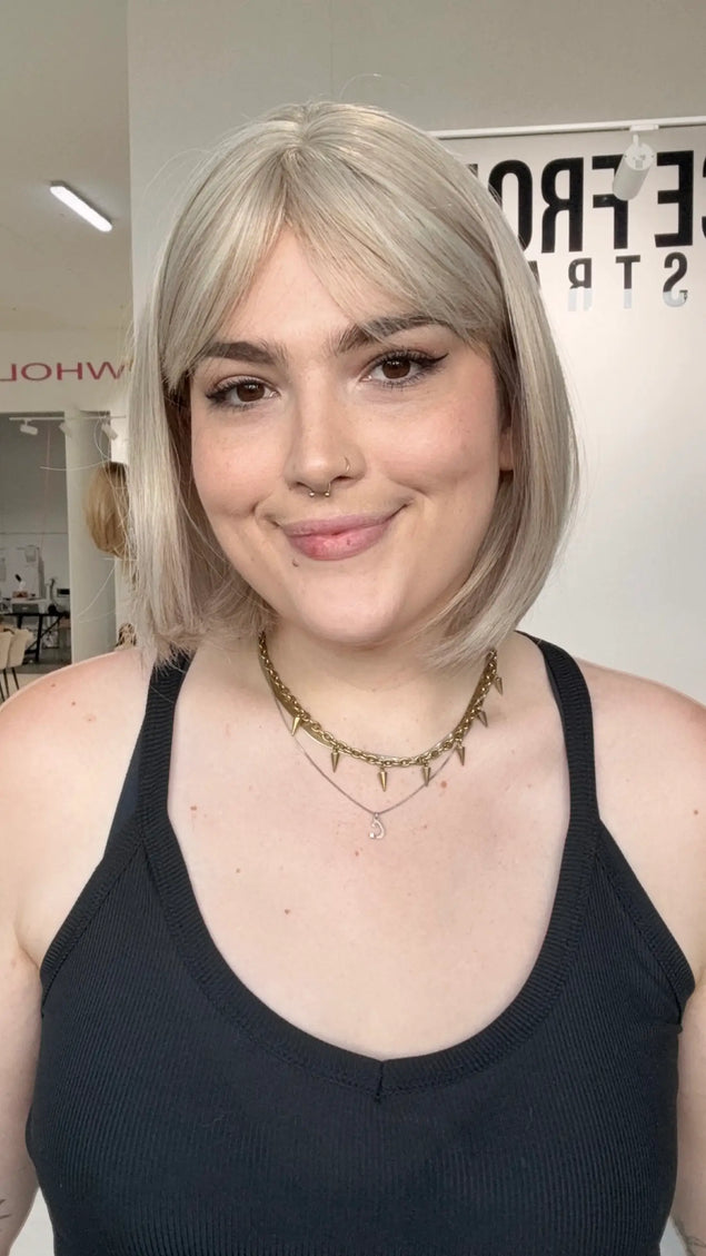 heat safe glueless white blonde fringe synthetic wig, gold coast australia.