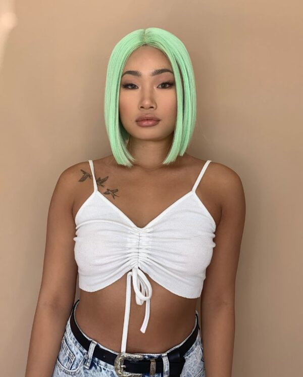 Lacefronts mint green luxe synthetic bob lacefront wig lime pop