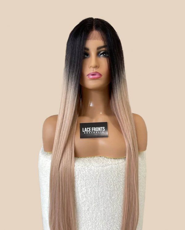 Lacefronts black to peach ombre straight 41" ace front wig peachy keen