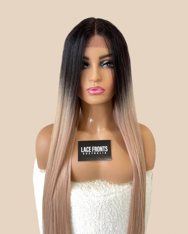 Lacefronts black to peach ombre straight 41" ace front wig peachy keen