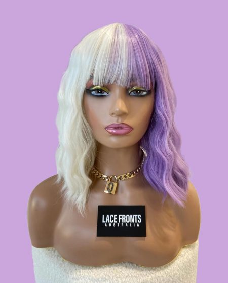 Lacefronts purple/blonde luxe synthetic wig with bangs pick a side
