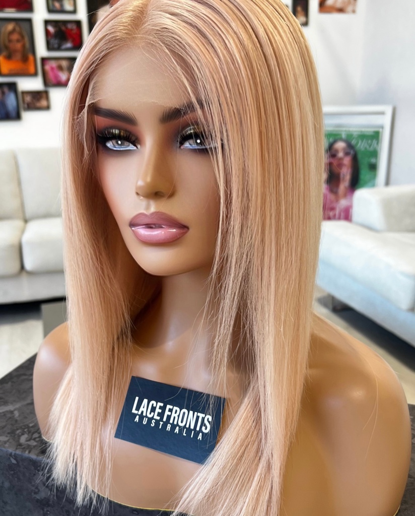 LACE FRONT HUMAN HAIR WIG PEACH CHAMPAGNE BLONDE 16″ – SERENA