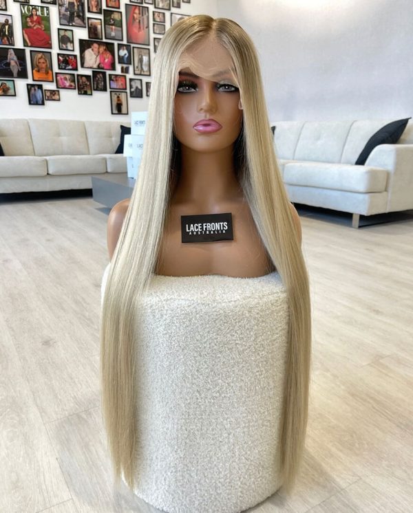 Lace Front Human Hair Wig Beige Blonde Balayage Wig 34 Inch – Samantha