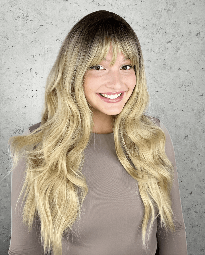 Natural Blonde Dark Roots With Fringe Luxe Synthetic Wig - Summer Rays