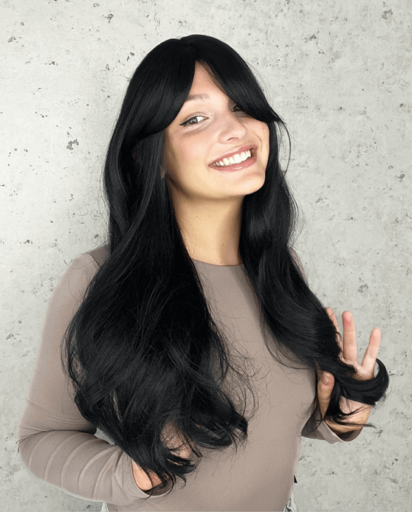 Darkest Black With Curtain Fringe Luxe Synthetic Wig - Beauty