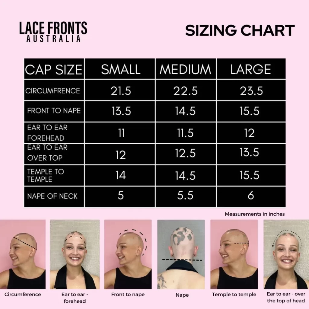 Lace Fronts Australia human hair wig sizing chart