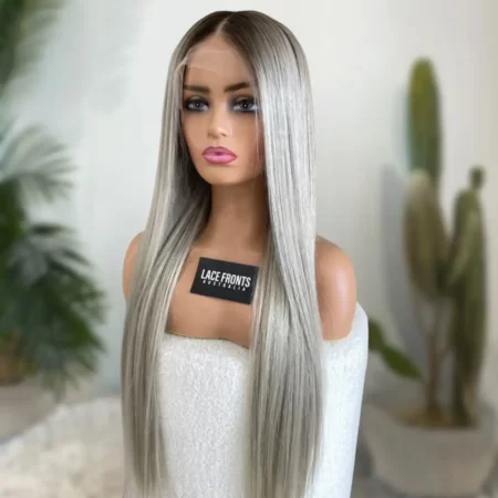 Lace Front Human Hair Wig Cool Blonde with Dark Root Wig 30 Inch – Brooklyn