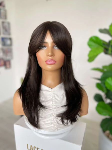 Darkest Chocolate Brunette with Face Framing Luxe Synthetic Wig - Savannah