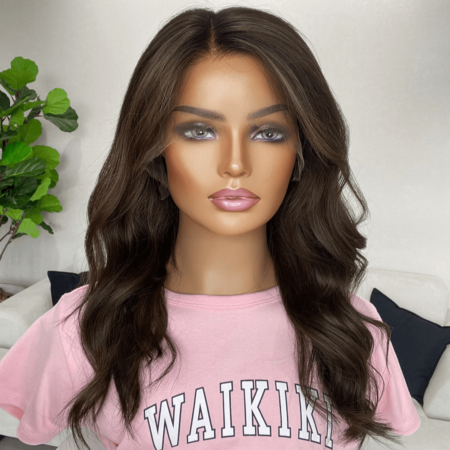 Glueless Lace Front Human Hair Wig Natural Medium Brown 18 Inch - Aria