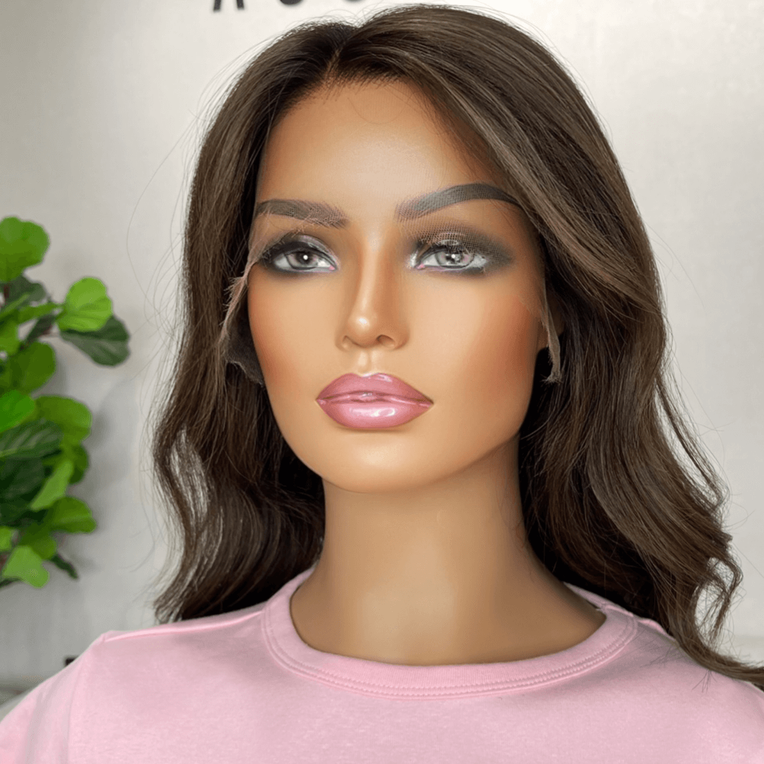 Glueless Lace Front Human Hair Wig Natural Medium Brown 18 Inch - Aria