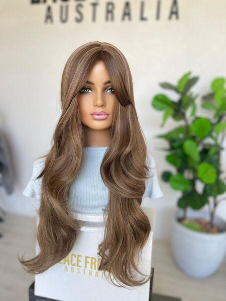 Extra Long Golden Brunette with Fringe Luxe Synthetic Wig - Tatiana
