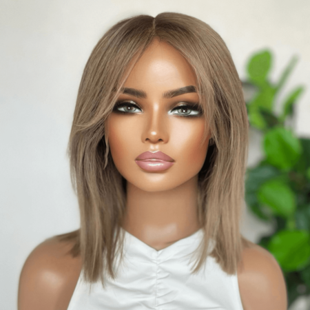 Created in Australia: Blonde Human Hair Lace Front Curtain Bangs Wig 14"- Summer