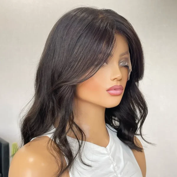 Darkest Brown with Curtain Bangs Lace Front Human Hair Wig 16" – Koko