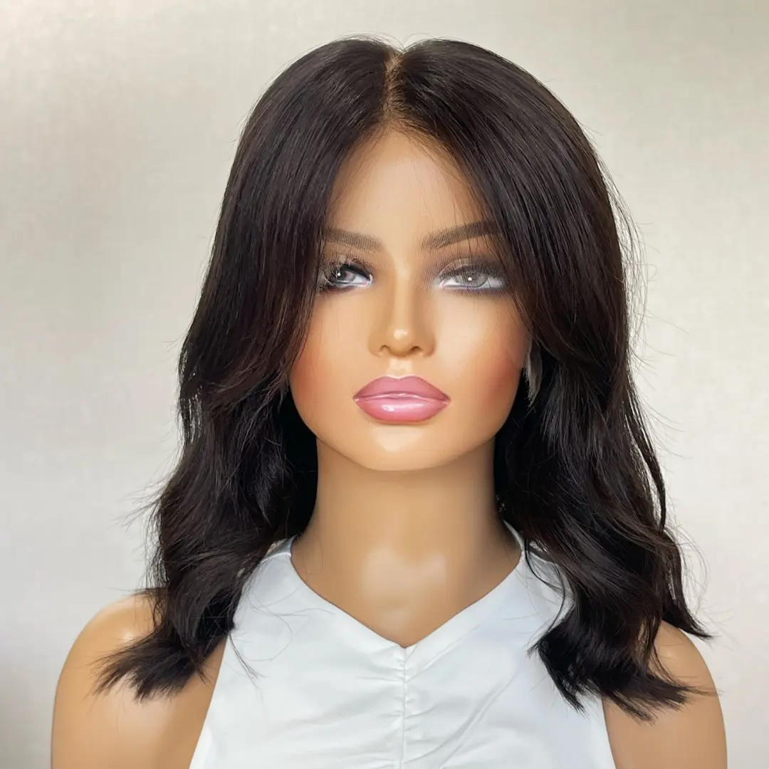 Darkest Brown with Curtain Bangs Lace Front Human Hair Wig 16" – Koko